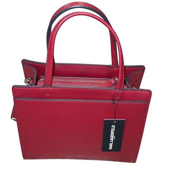 Karl Lagerfeld Paris Womens Maybelle Satchel Crossbody With Pouch Red Medium NWT - Picture 3 of 11